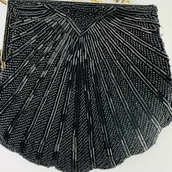Vintage Unbranded Black Beaded Purse Handbag Collectible Silver Strap - Picture 2 of 7